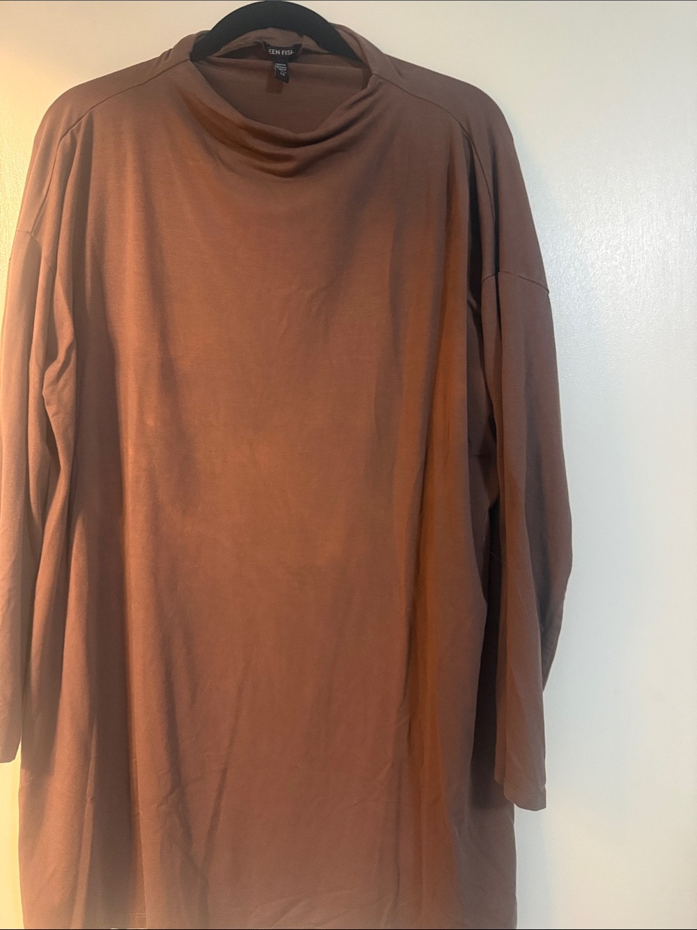Eileen Fisher Rust-Brown Long Sleeve Tunic with Draped Neck